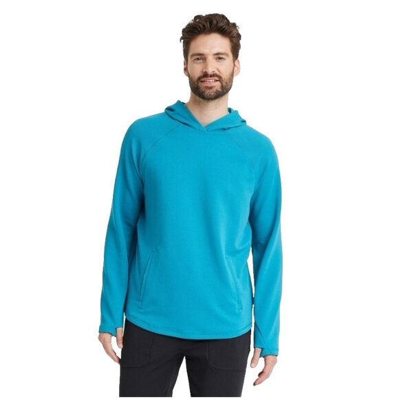 All In Motion Teal Blue LS Heavy Waffle Knit Hooded Sweatshirt -  Mens XXL 50/52 - Picture 4 of 7